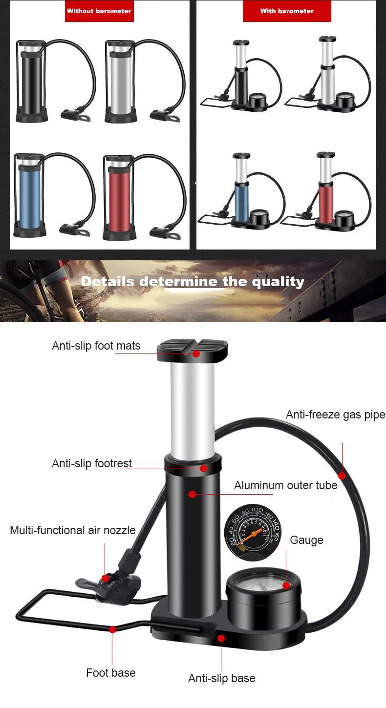 Portable Aluminum Cycling Bicycle Air Foot Pumps Pressure