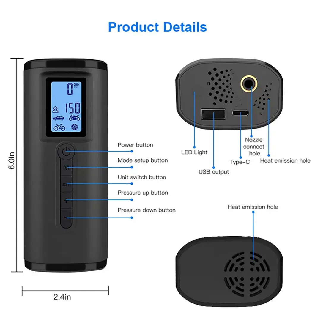 Hot Product Lightweight Cordless Mini Auto Bicycle Rechargeable Portable Electric Air Pump
