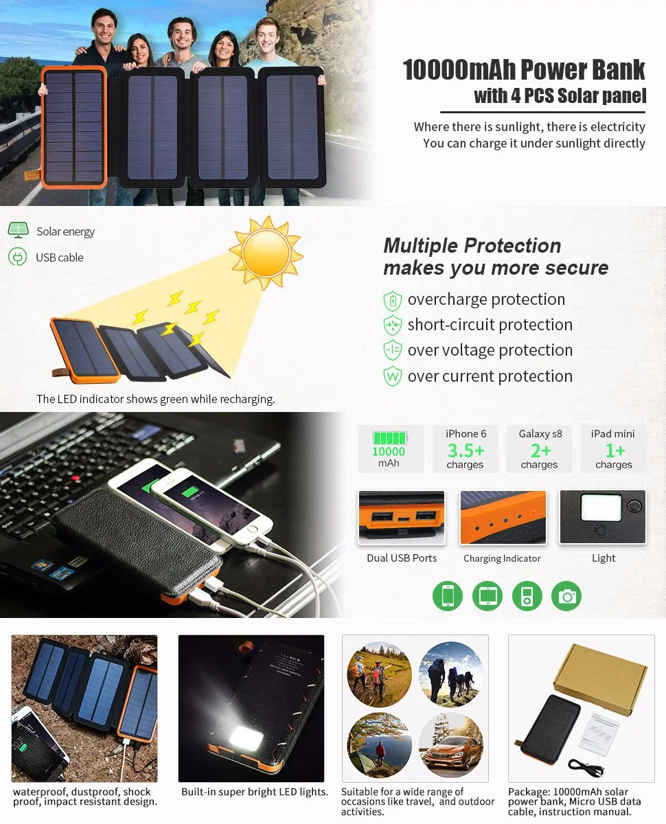 Power Bank Solar Panel Portable Charger External Battery Universal